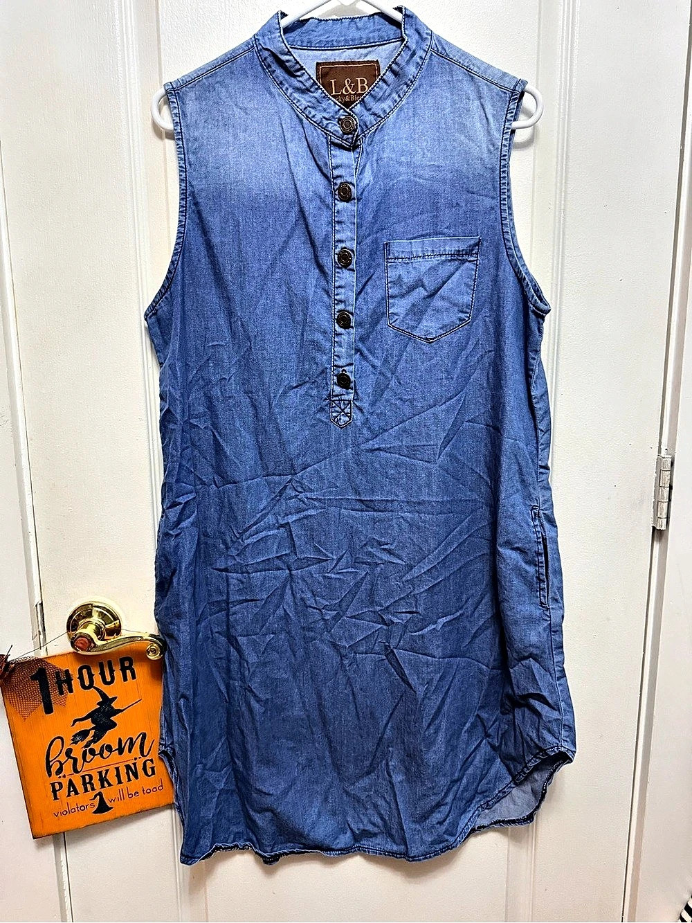 Lucky & Blessed Denim Sleeveless Shirt Dress Size M Western Pockets